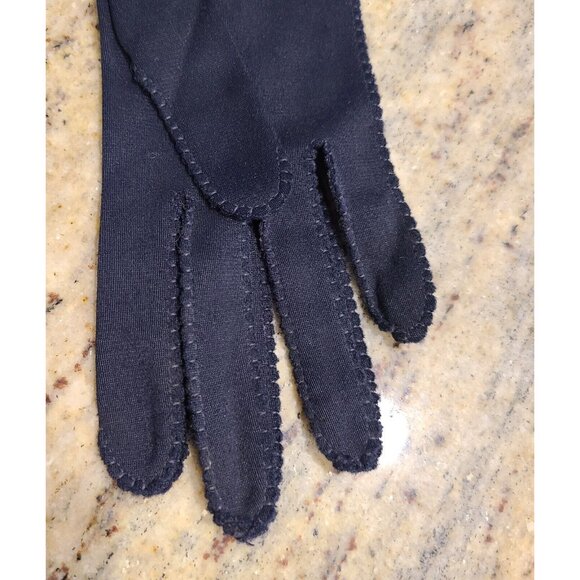 Vintage Size M Blue Nylon Stretch Formal 10.5" Long Gloves Stitching Detail - Picture 7 of 16